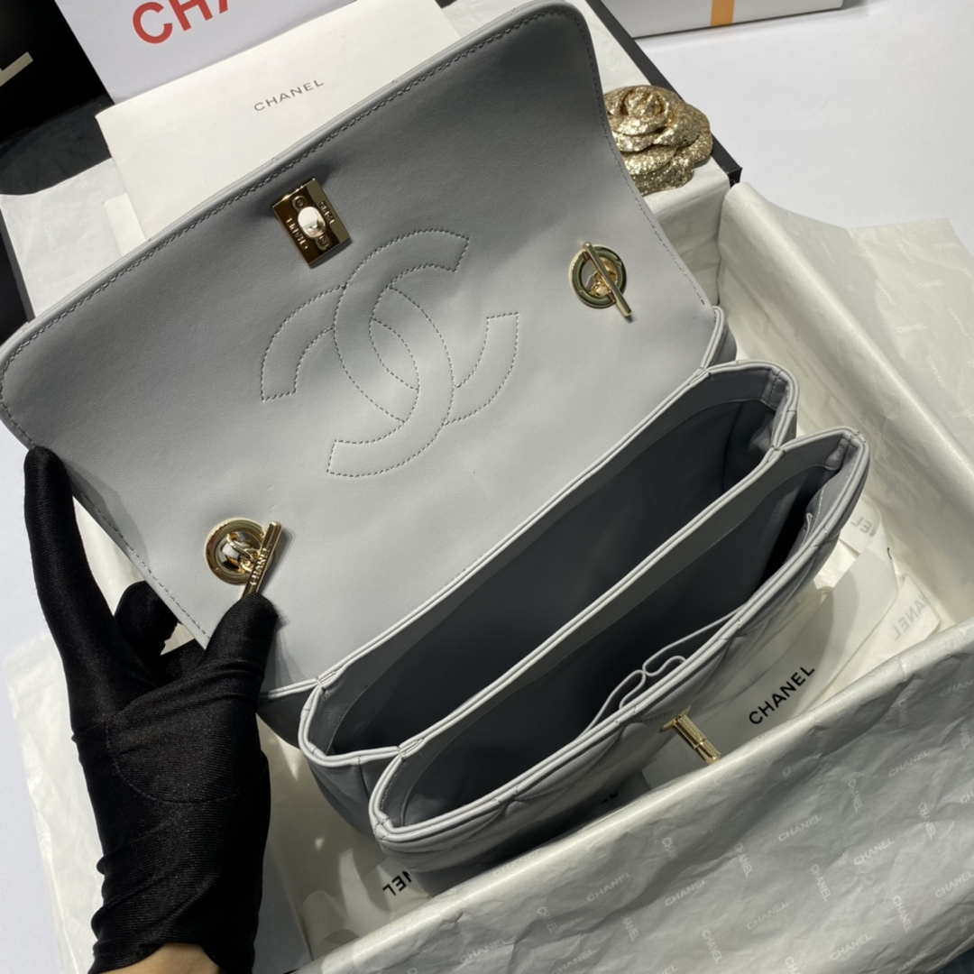 Chanel A92236 Flap Bag With Top Handle Lambskin & Gold-Tone Metal Gray