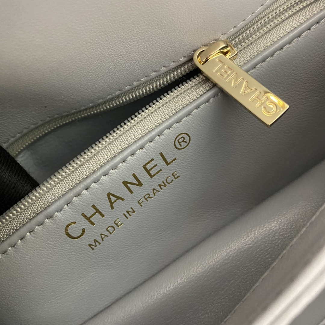 Chanel A92236 Flap Bag With Top Handle Lambskin & Gold-Tone Metal Gray - Default Title - View 9