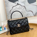 Chanel A92236 Flap Bag With Top Handle Relief Lambskin bag Black Gold - Default Title - View 1