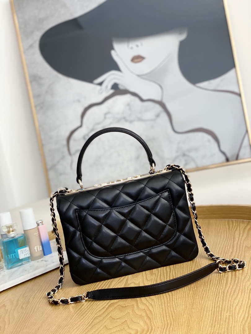 Chanel A92236 Flap Bag With Top Handle Relief Lambskin bag Black Gold