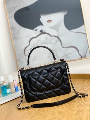 Chanel A92236 Flap Bag With Top Handle Relief Lambskin bag Black Gold - Default Title - View 2