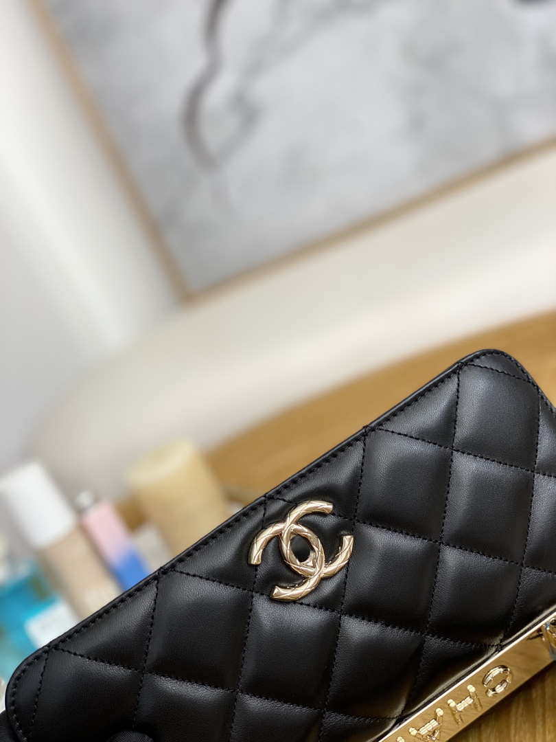Chanel A92236 Flap Bag With Top Handle Relief Lambskin bag Black Gold
