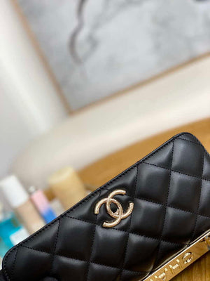 Chanel A92236 Flap Bag With Top Handle Relief Lambskin bag Black Gold - Default Title - View 3