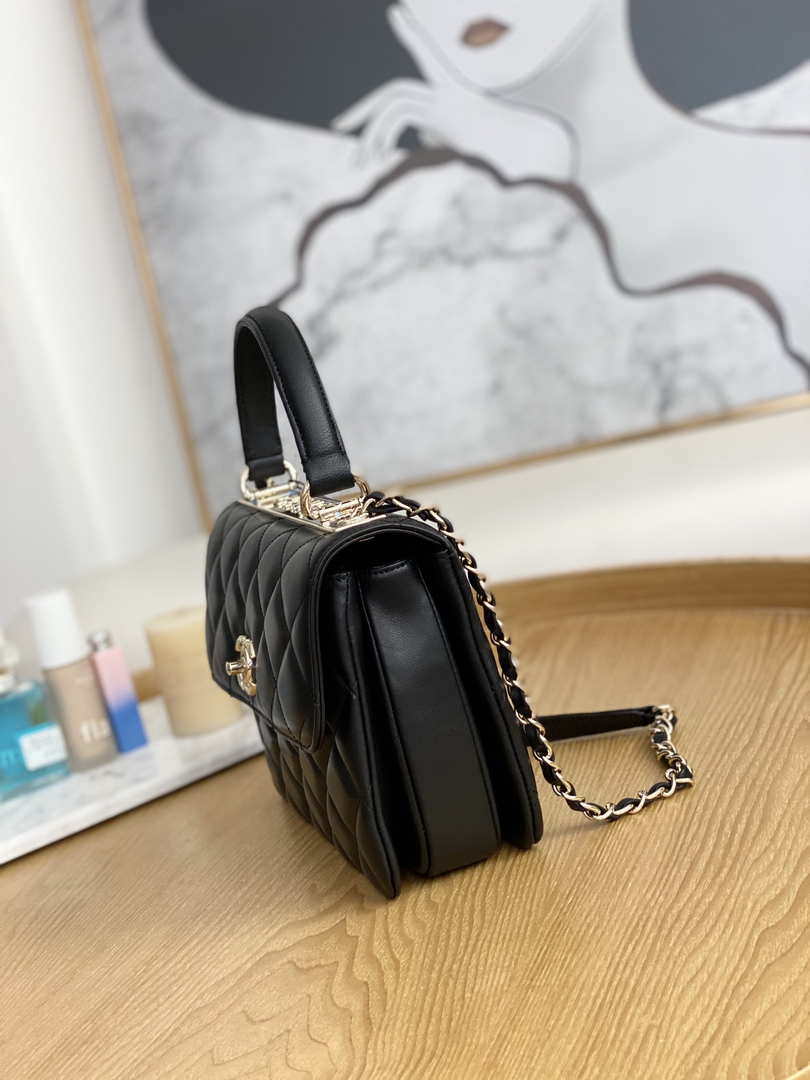 Chanel A92236 Flap Bag With Top Handle Relief Lambskin bag Black Gold