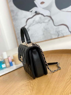 Chanel A92236 Flap Bag With Top Handle Relief Lambskin bag Black Gold - Default Title - View 4