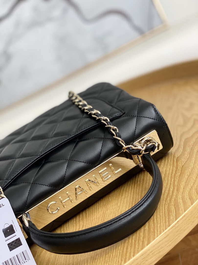 Chanel A92236 Flap Bag With Top Handle Relief Lambskin bag Black Gold