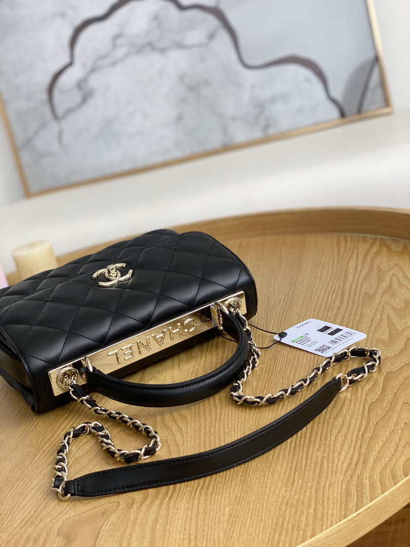Chanel A92236 Flap Bag With Top Handle Relief Lambskin bag Black Gold