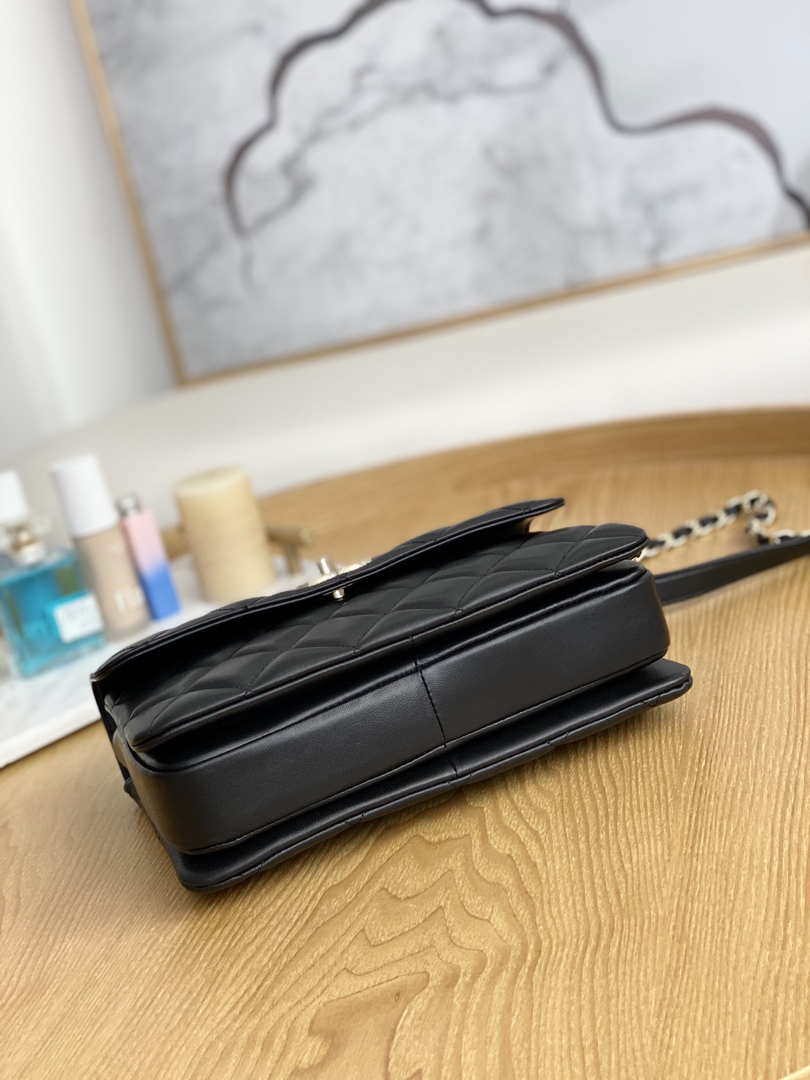 Chanel A92236 Flap Bag With Top Handle Relief Lambskin bag Black Gold