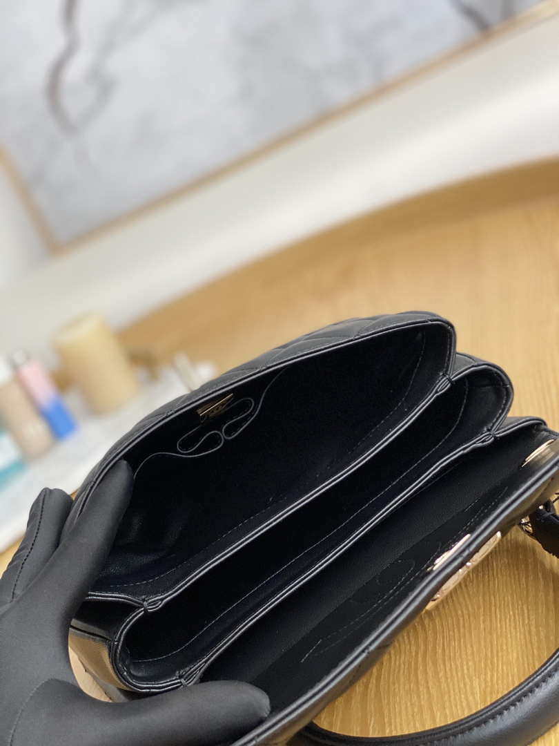 Chanel A92236 Flap Bag With Top Handle Relief Lambskin bag Black Gold