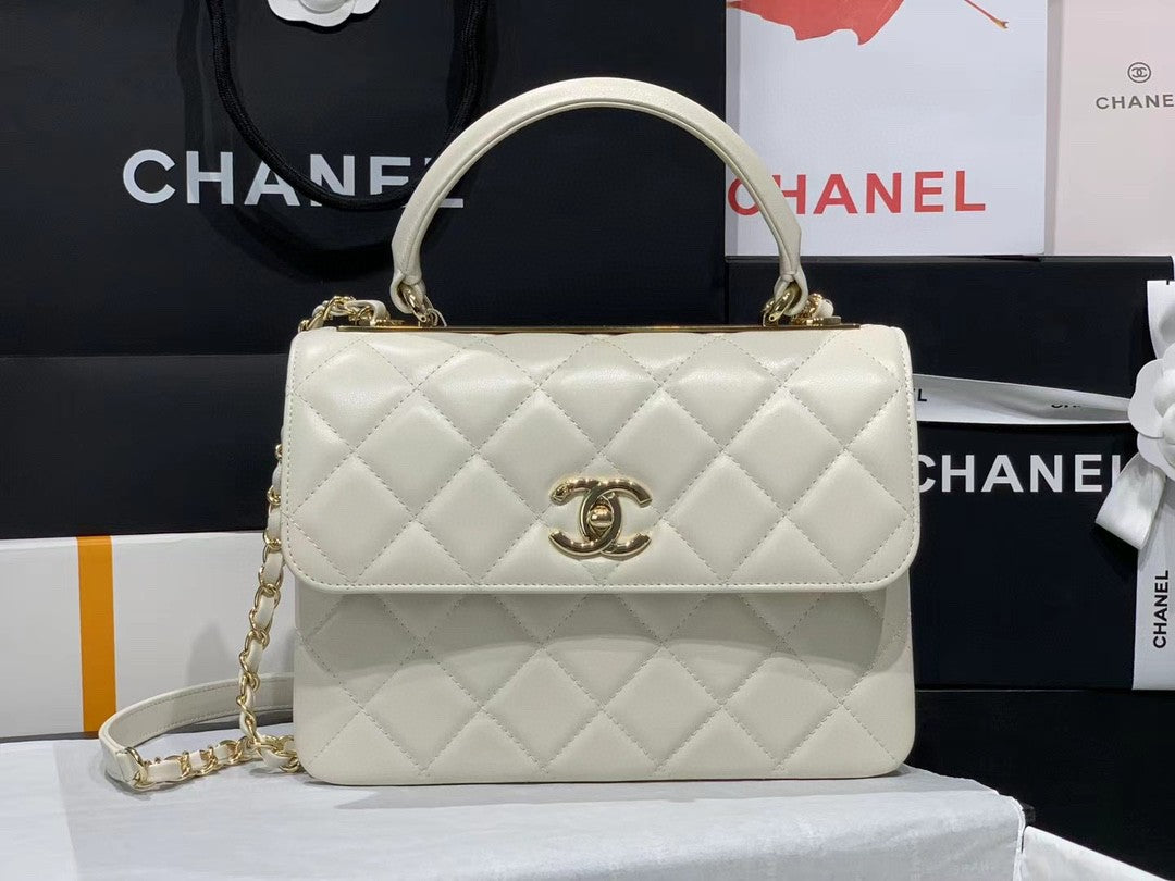 Chanel A92236 Small Trendy CC Flap Bag With Top Handle Lambskin bag White Gold