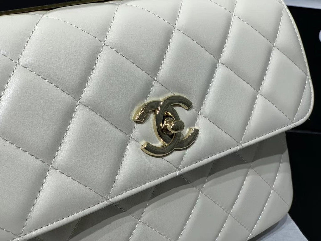 Chanel A92236 Small Trendy CC Flap Bag With Top Handle Lambskin bag White Gold