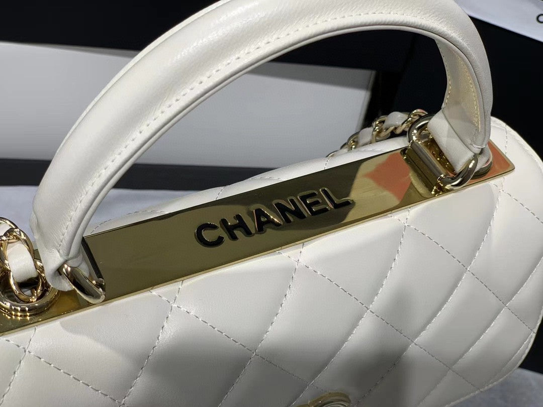 Chanel A92236 Small Trendy CC Flap Bag With Top Handle Lambskin bag White Gold