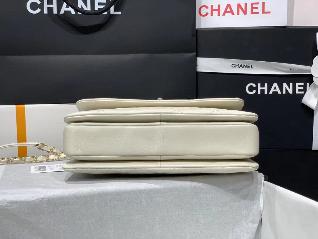 Chanel A92236 Small Trendy CC Flap Bag With Top Handle Lambskin bag White Gold