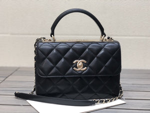 Chanel A92236 Small Trendy CC Flap Bag With Top Handle Lambskin bag Black Gold - Default Title - View 1
