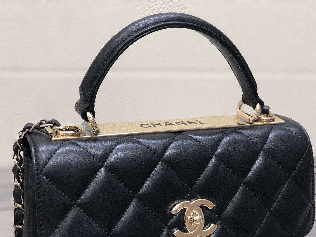 Chanel A92236 Small Trendy CC Flap Bag With Top Handle Lambskin bag Black Gold - Default Title - View 2