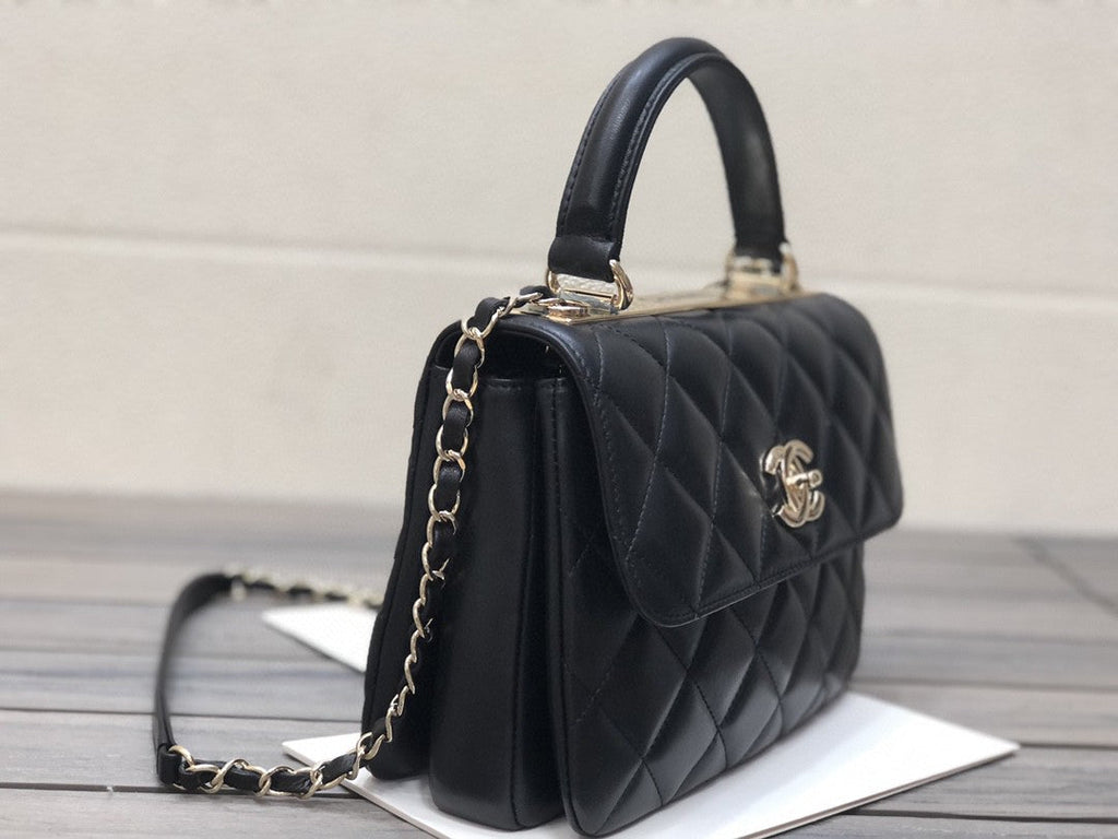 Chanel A92236 Small Trendy CC Flap Bag With Top Handle Lambskin bag Black Gold