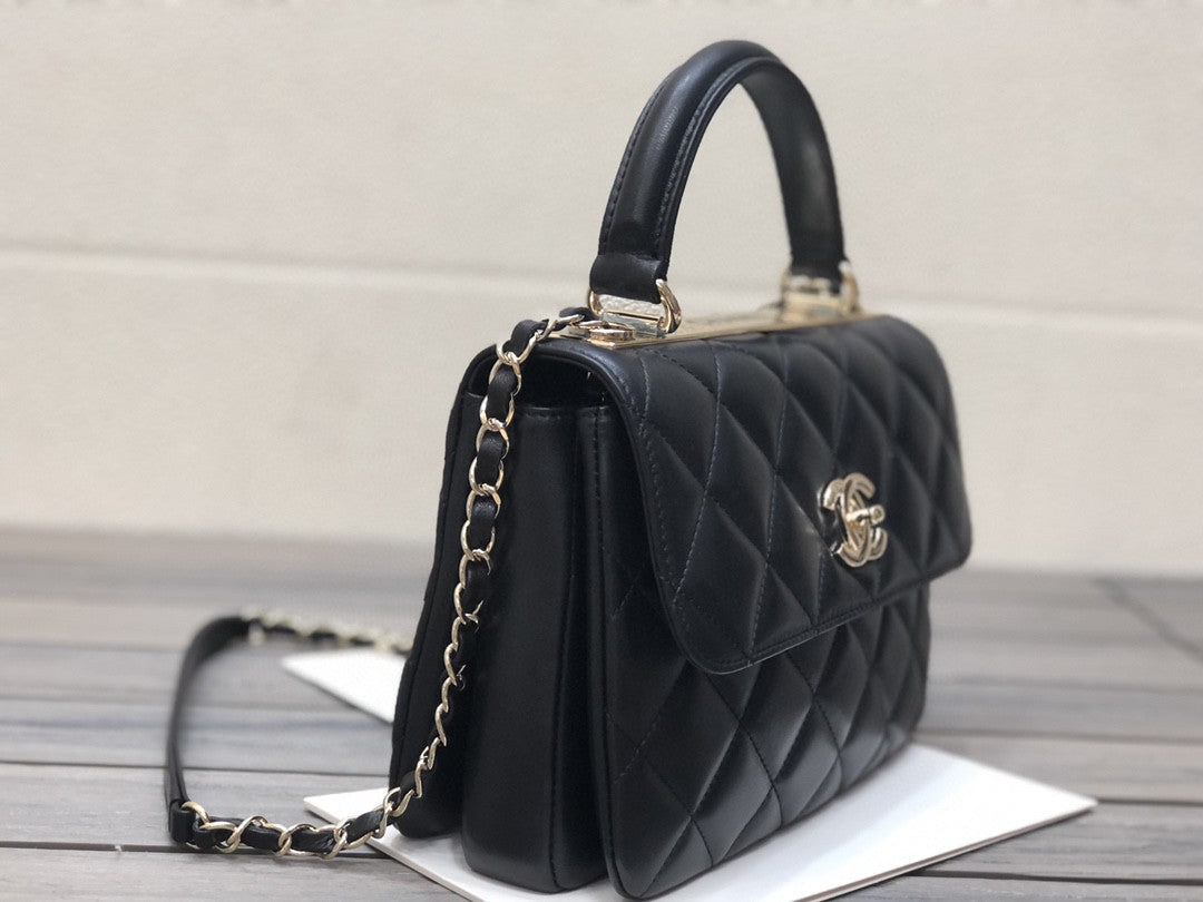 Chanel A92236 Small Trendy CC Flap Bag With Top Handle Lambskin bag Black Gold