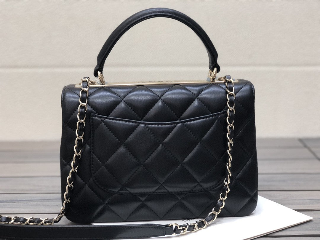 Chanel A92236 Small Trendy CC Flap Bag With Top Handle Lambskin bag Black Gold