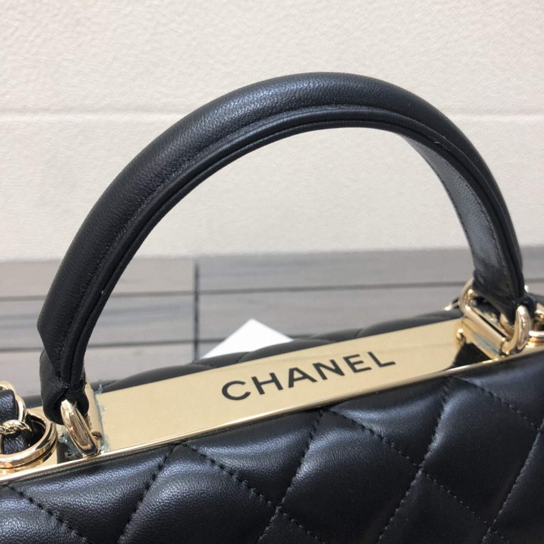 Chanel A92236 Small Trendy CC Flap Bag With Top Handle Lambskin bag Black Gold - Default Title - View 5