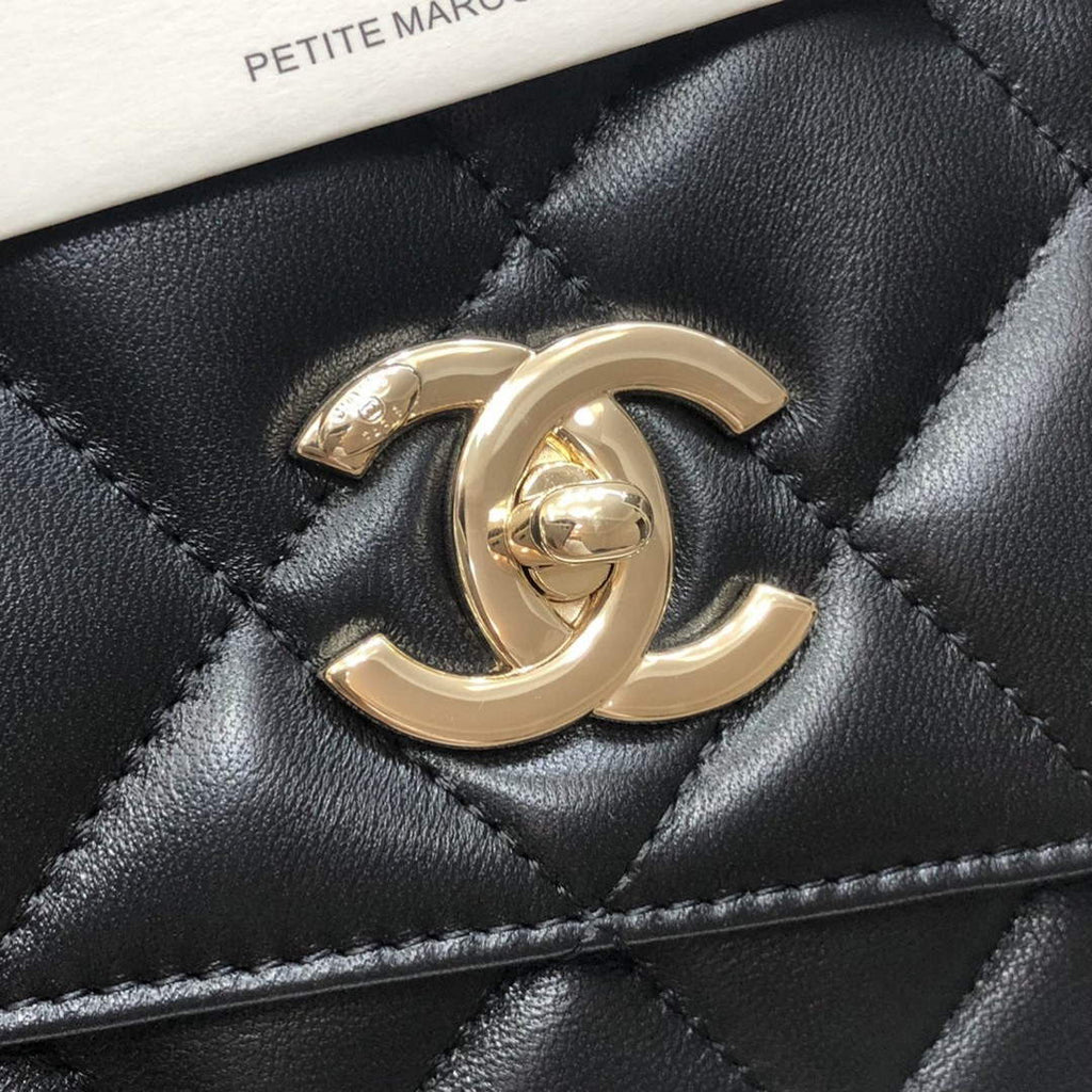 Chanel A92236 Small Trendy CC Flap Bag With Top Handle Lambskin bag Black Gold