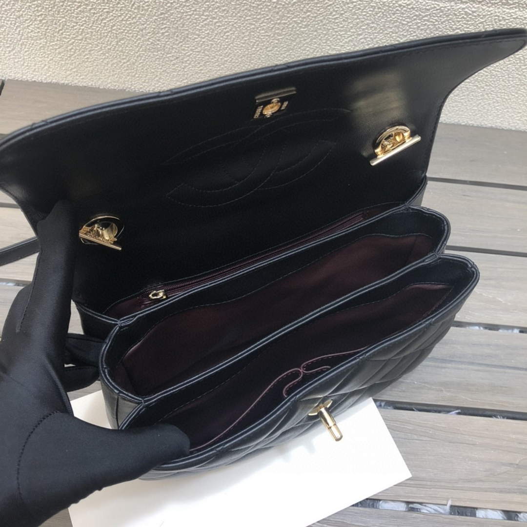 Chanel A92236 Small Trendy CC Flap Bag With Top Handle Lambskin bag Black Gold - Default Title - View 8