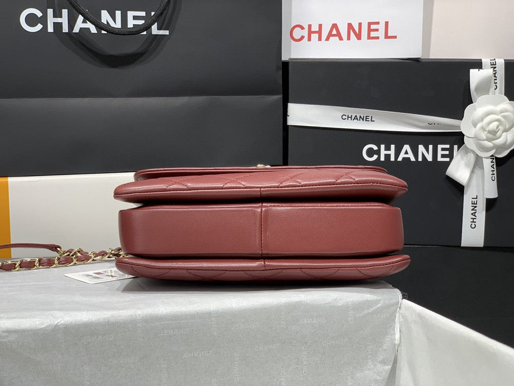 Chanel A92236 Small Trendy CC Flap Bag With Top Handle Lambskin bag Wine Red Gold