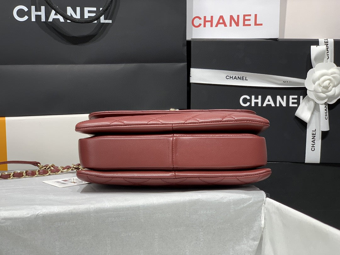 Chanel A92236 Small Trendy CC Flap Bag With Top Handle Lambskin bag Wine Red Gold - Default Title - View 6