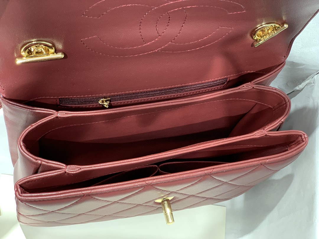 Chanel A92236 Small Trendy CC Flap Bag With Top Handle Lambskin bag Wine Red Gold