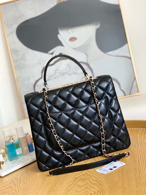 Chanel A92237 Large Flap Bag Trendy CC With Top Handle Relief Black Lambskin Gold - Default Title - View 2
