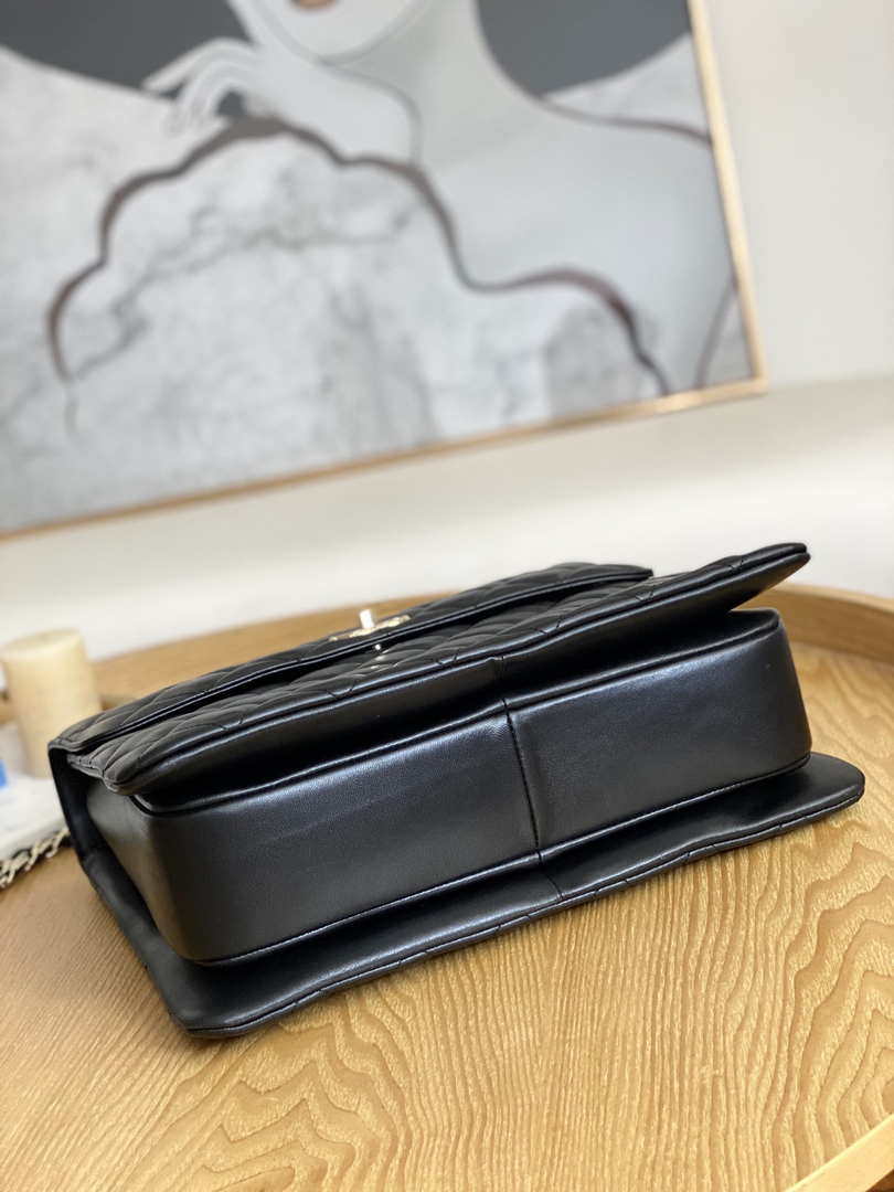 Chanel A92237 Large Flap Bag Trendy CC With Top Handle Relief Black Lambskin Gold