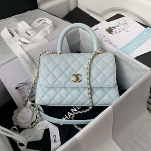 Chanel A92990 Medium Flap Bag With Top Handle Calfskin  Bag Light Blue - Default Title - View 1