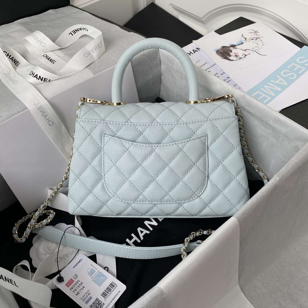 Chanel A92990 Medium Flap Bag With Top Handle Calfskin  Bag Light Blue