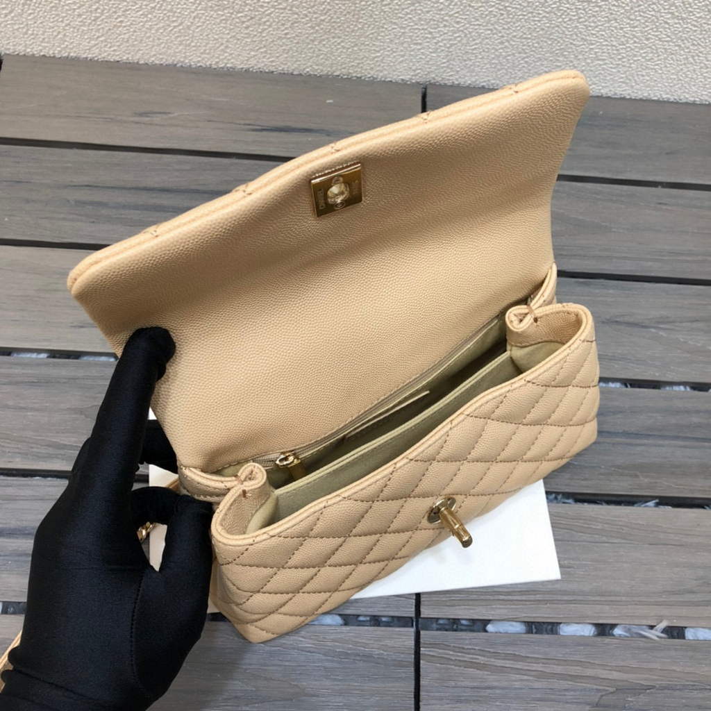 Chanel A92990 Medium Flap Bag With Top Handle Bag Apricot