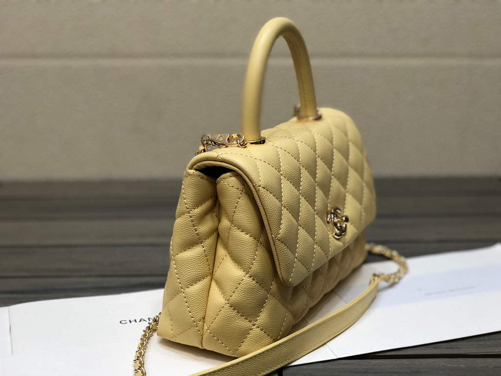 Chanel A92990 Medium Flap Bag With Top Handle Bag Yellow