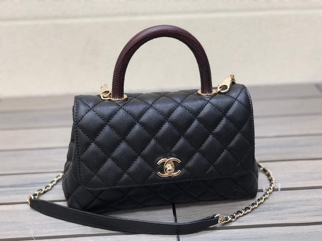 Chanel A92990 Medium Flap Bag With Brown Top Handle Bag Black