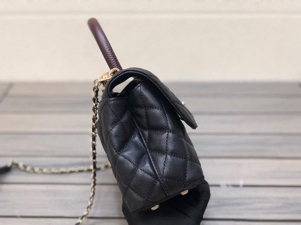 Chanel A92990 Medium Flap Bag With Brown Top Handle Bag Black