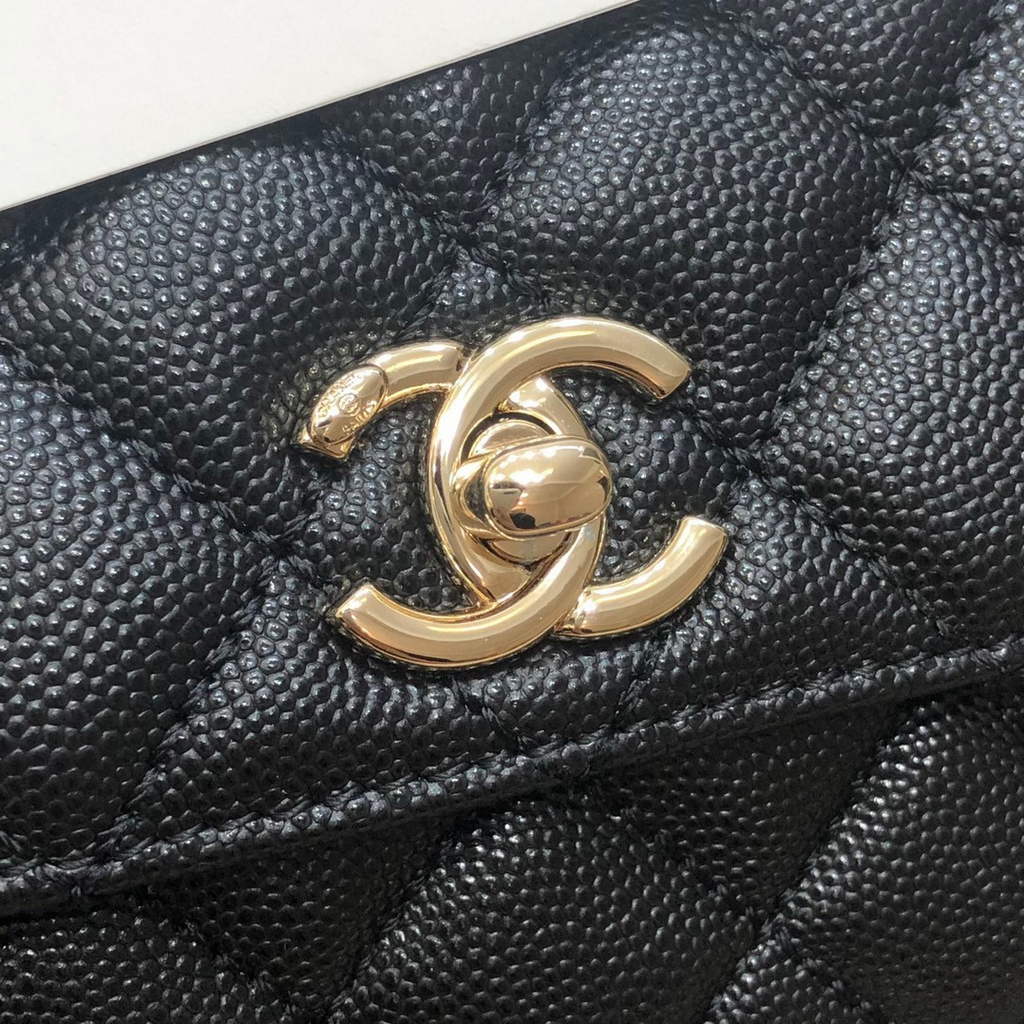 Chanel A92990 Medium Flap Bag With Brown Top Handle Bag Black