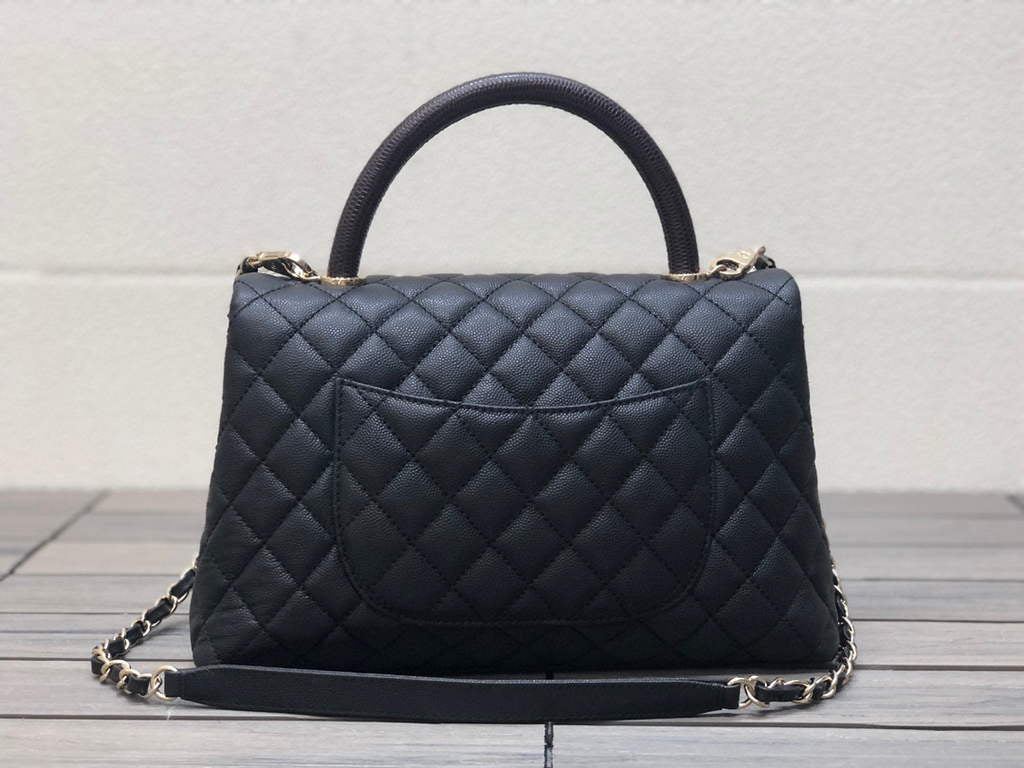 Chanel A92991 Large Flap Bag With Brown Top Handle Bag Black