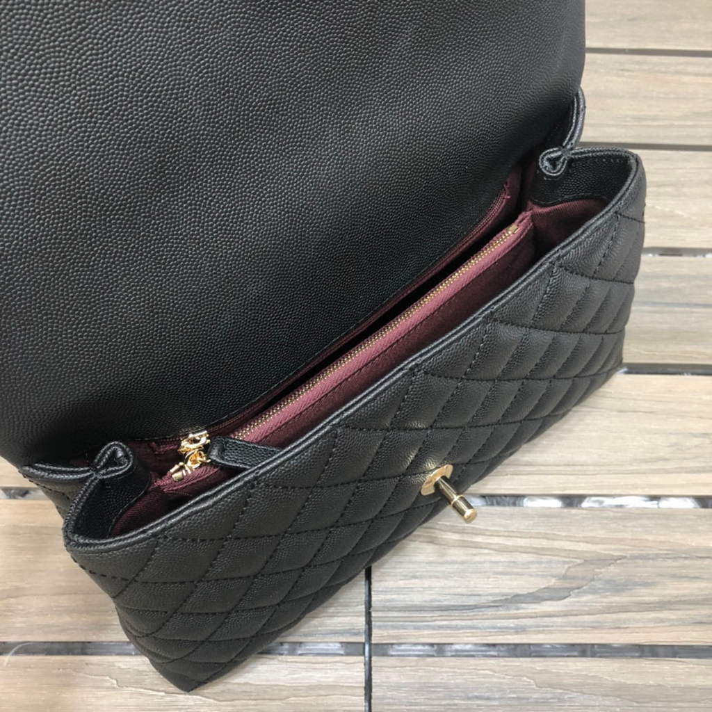 Chanel A92991 Large Flap Bag With Brown Top Handle Bag Black