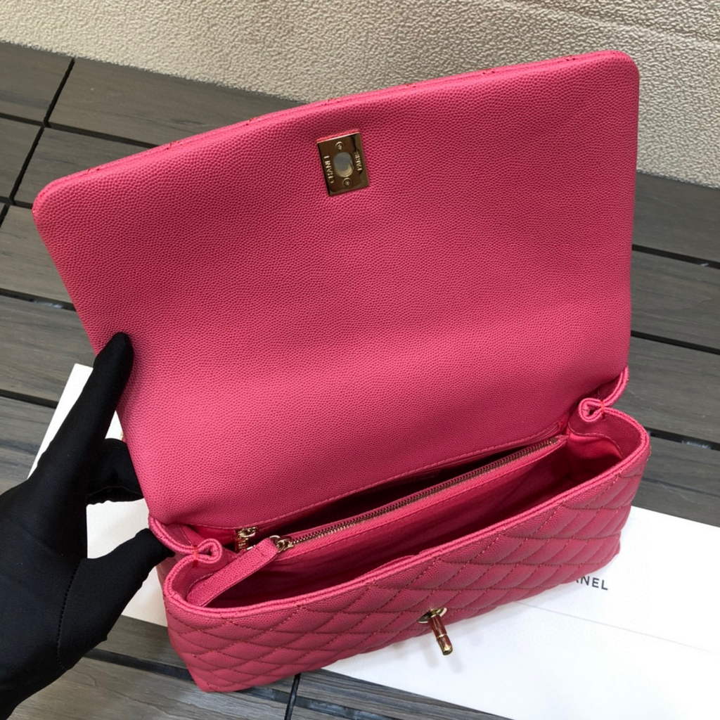 Chanel A92991 Large Flap Bag With Top Handle handBag Rose Red