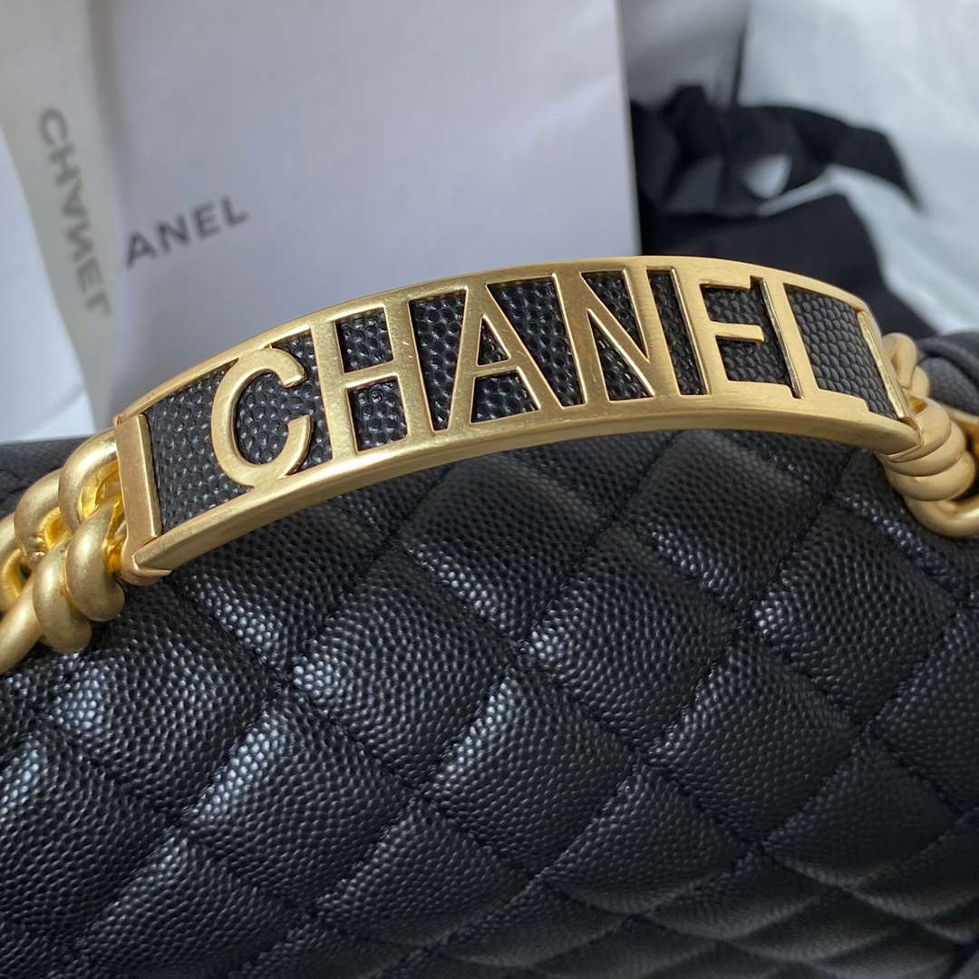 Chanel A94805 Boy Flap Bag With Handle Grained Shiny Calfskin Gold Tone Metal Black - Default Title - View 4