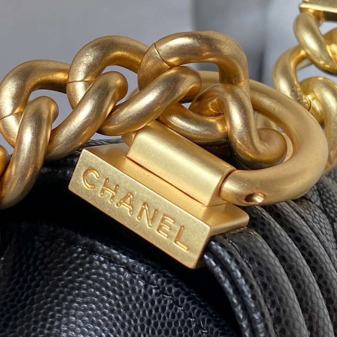 Chanel A94805 Boy Flap Bag With Handle Grained Shiny Calfskin Gold Tone Metal Black - Default Title - View 5