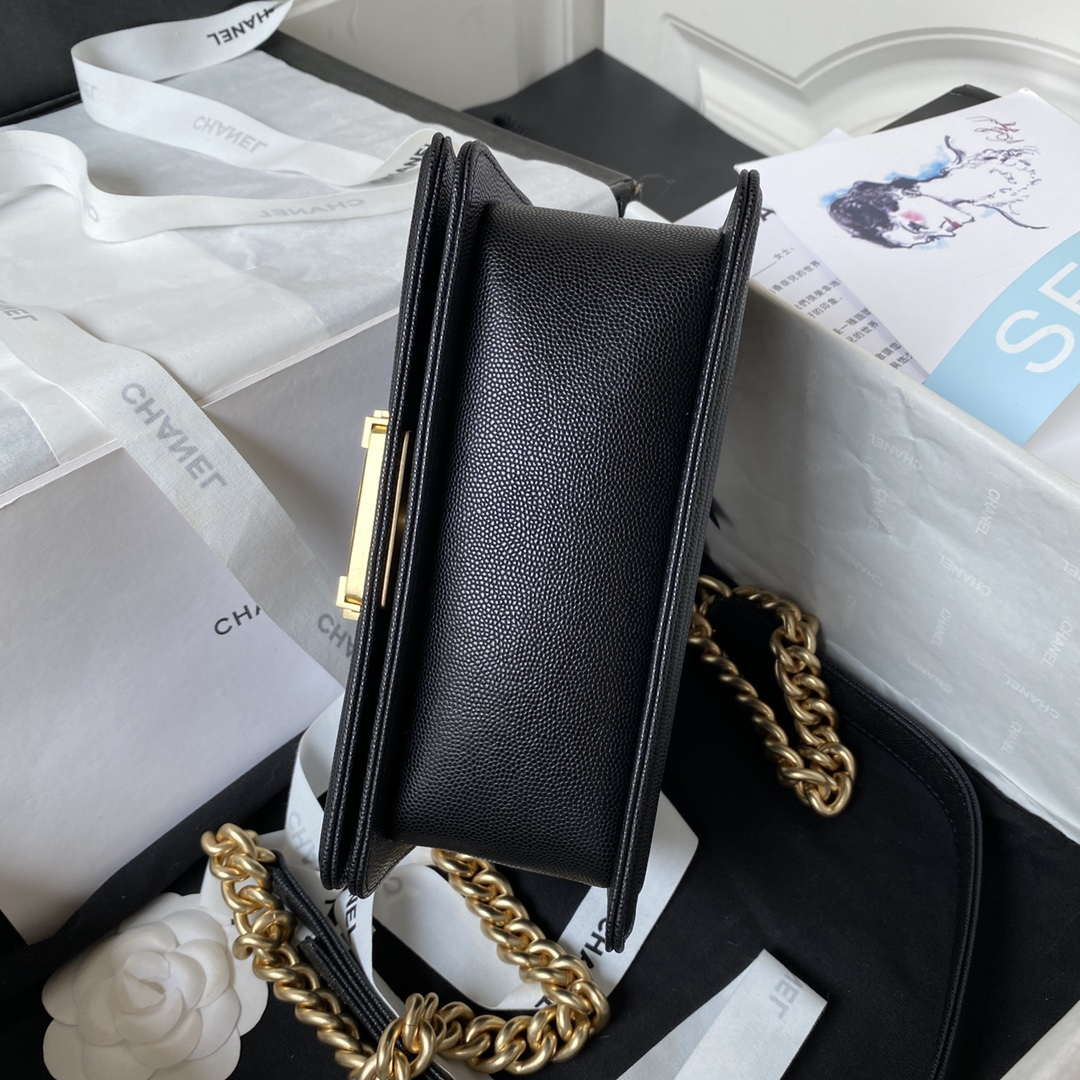 Chanel A94805 Boy Flap Bag With Handle Grained Shiny Calfskin Gold Tone Metal Black - Default Title - View 6