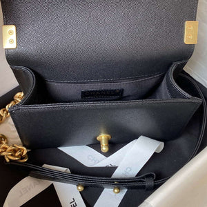 Chanel A94805 Boy Flap Bag With Handle Grained Shiny Calfskin Gold Tone Metal Black - Default Title - View 7
