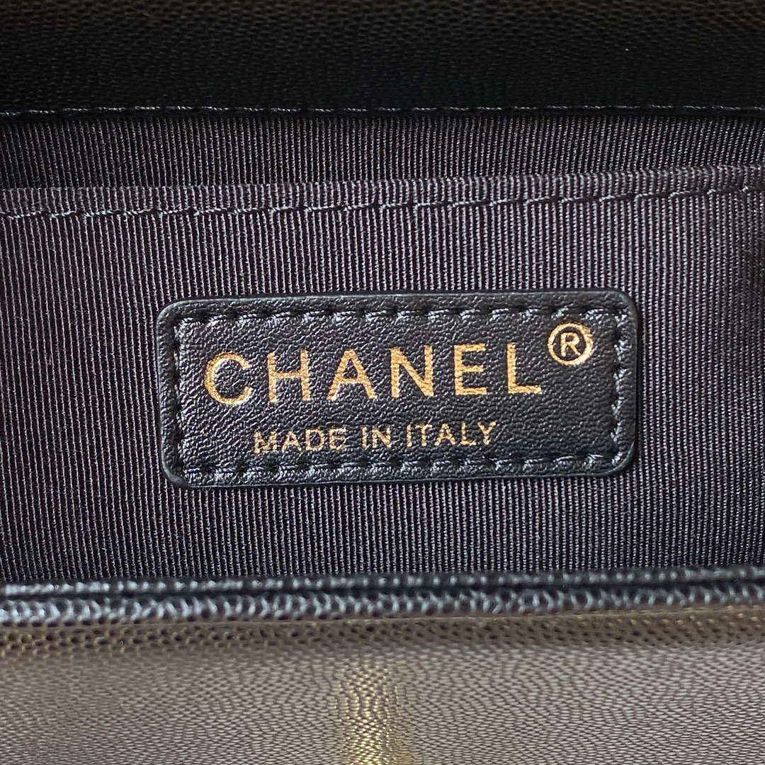 Chanel A94805 Boy Flap Bag With Handle Grained Shiny Calfskin Gold Tone Metal Black - Default Title - View 8