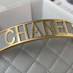Chanel A94805 Boy Flap Bag With Handle Grained Shiny Calfskin Gold Tone Metal Gray - Default Title - View 4