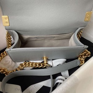 Chanel A94805 Boy Flap Bag With Handle Grained Shiny Calfskin Gold Tone Metal Gray - Default Title - View 7