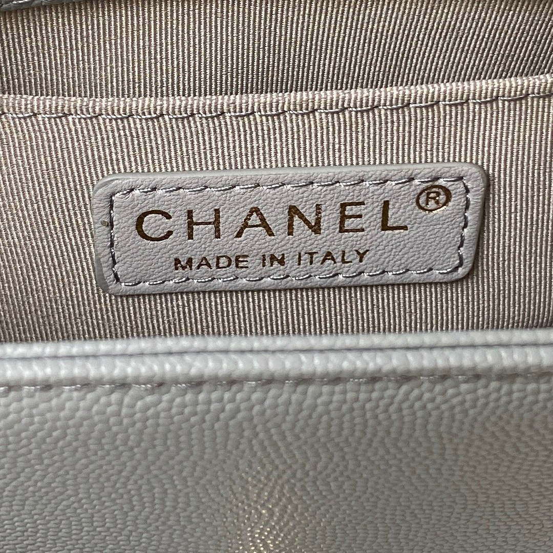 Chanel A94805 Boy Flap Bag With Handle Grained Shiny Calfskin Gold Tone Metal Gray - Default Title - View 8