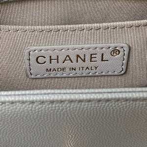 Chanel A94805 Boy Flap Bag With Handle Grained Shiny Calfskin Gold Tone Metal Gray - Default Title - View 8