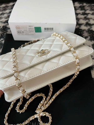 Chanel A96033 Woc Wallet on Chain With Small flower Handle White Lambskin - Default Title - View 4